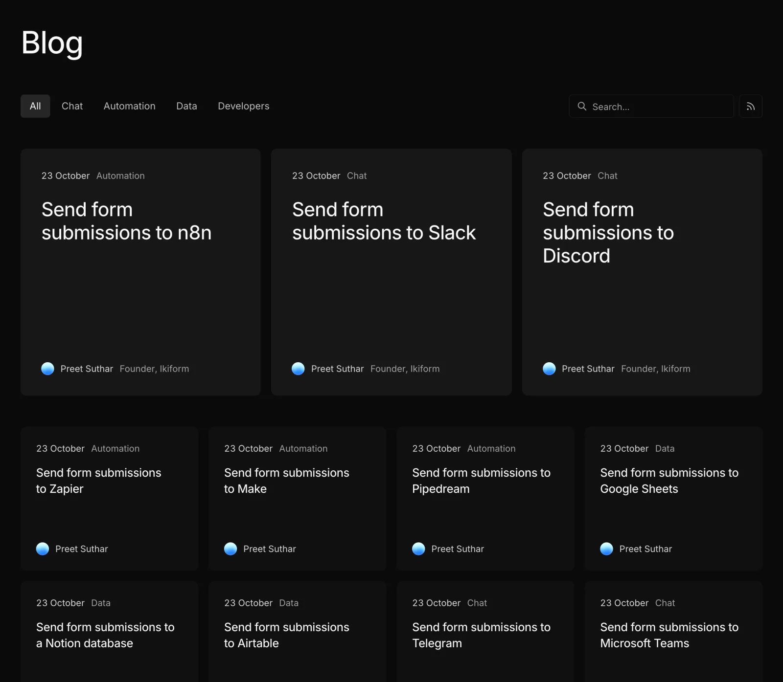 폼 제출을 n8n, Slack, Discord, Zapier 등으로 보내는 가이드가 있는 블로그.