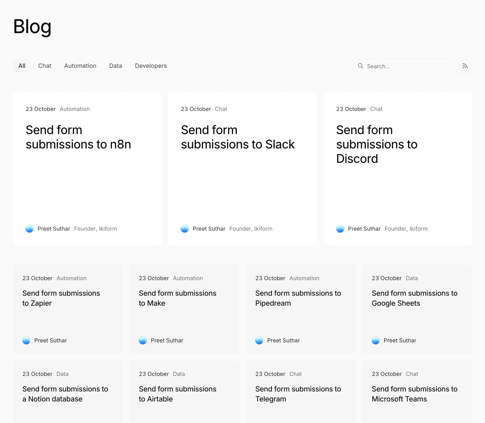 폼 제출을 n8n, Slack, Discord, Zapier 등으로 보내는 가이드가 있는 블로그.